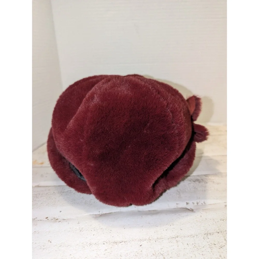 Faux Fur Wine Red Hat With Rhinestone Button